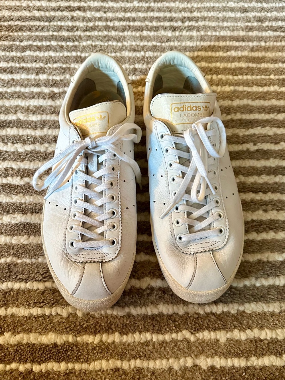 adidas White Leather Lacombe Sneakers with Gold Accents